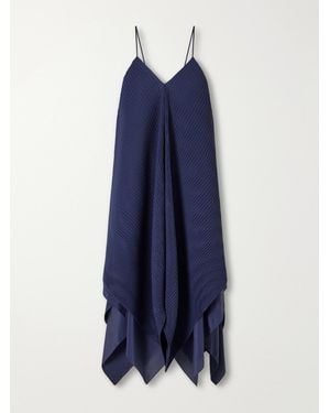 JW Anderson Tiered Asymmetric Pleated Crepe De Chine Mini Dress - Blue