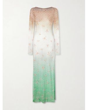 Missoni Open-Back Dégradé Embroidered Metallic Crochet-Knit Maxi Dress - Blue