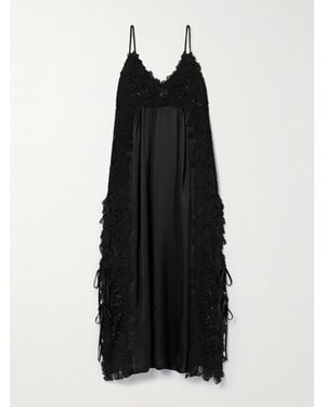 Kika Vargas Somaly Tie-Detailed Guipure Lace And Silk-Satin Midi Dress - Black