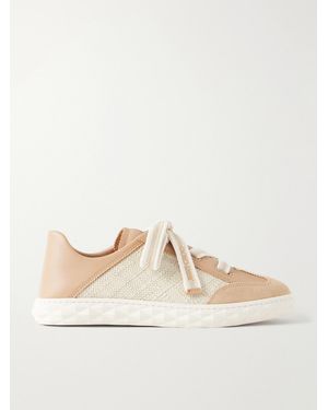 Jimmy Choo Diamond Light Flex Leather And Raffia Lace-Up Sneakers - Natural