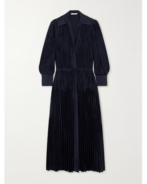 Vince Belted Plissé-Satin Midi Dress - Blue
