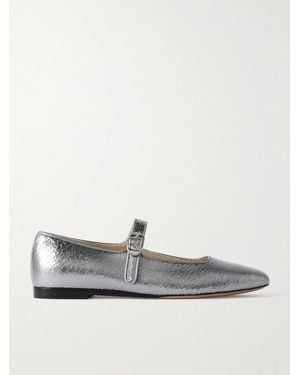 Le Monde Beryl Mary-Jane-Ballerinas Aus Craquelé-Leder - Weiß
