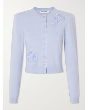 Self-Portrait Appliquéd Knitted Cardigan - Blue