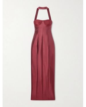 Danielle Frankel Lette Panelled Tulle-Trimmed Wool And Silk-Blend Twill Gown - Red
