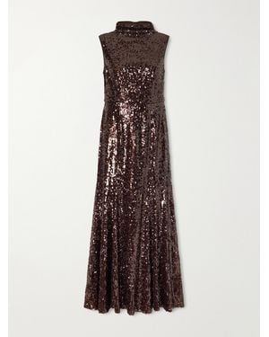 Aje. Elyisian Feather-Trimmed Sequined-Mesh Gown - Brown