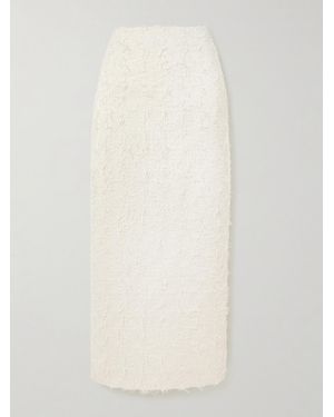 D'Estree Monica Frayed Organic Cotton-Twill Midi Skirt - White