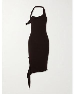 Courreges Undressed Asymmetric Draped Ribbed-Knit Midi Dress - Black