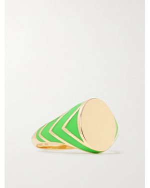 Alison Lou Stripe 14-Karat And Enamel Ring - Green