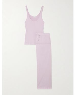 Skin Raisa Ruffled Ribbed Organic Pima Cotton-Jersey Pajama Set - Pink