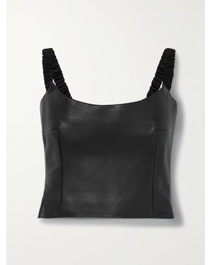 KHAITE Audra Cropped Leather Tank Top - Black