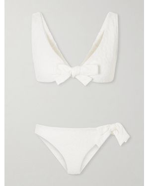 Lisa Marie Fernandez Bow Floral-Jacquard Bikini - White