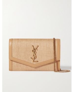Saint Laurent Uptown Leather-Trimmed Raffia Shoulder Bag - Natural