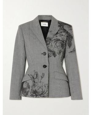 Erdem Violetta Prince Of Wales Floral-Print Woven Blazer - Grey