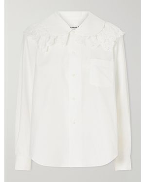 Comme des Garçons Broderie Anglaise-Trimmed Cotton-Poplin Blouse - White
