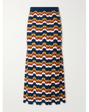 Escvdo Lucero Striped Crocheted Cotton Midi Skirt - Blue