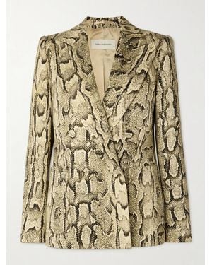 Dries Van Noten Double-Breasted Snake-Print Woven Blazer - Natural