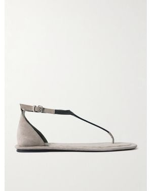 Brunello Cucinelli Sandalen Aus Veloursleder Mit Zierperlen - Natur