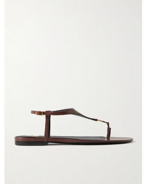 Saint Laurent Cassandra Zehensandalen Aus Leder Mit Logoverzierung - Natur