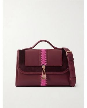 Gabriela Hearst Leonora Small Crochet And Suede-Trimmed Leather Shoulder Bag - Purple