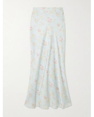 Rabanne Floral-Print Satin Maxi Skirt - White