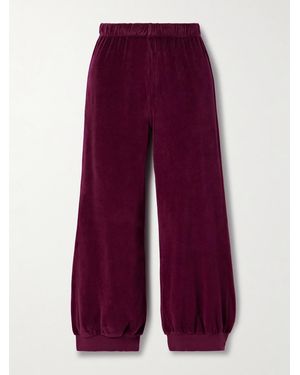 Suzie Kondi Tosk Cropped Cotton-Blend Velour Track Trousers - Purple
