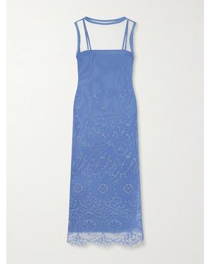 SIR. Leif Embroidered Tulle Midi Dress - Blue