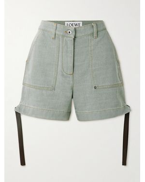 Loewe Leather-Trimmed Denim Shorts - Blue