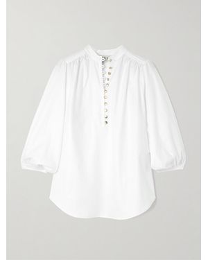Maison Mayle Vivi Pleated Herringbone Cotton Blouse - White