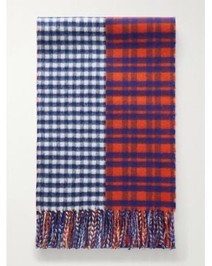 Loewe Checked Wool And Cashmere-Blend Scarf - Blue