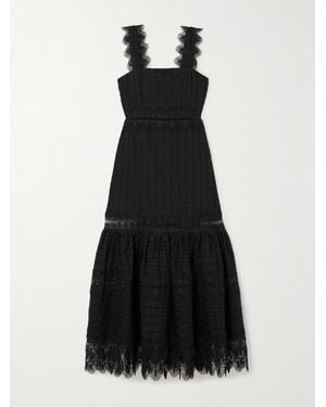 Waimari Ibiza Tiered Guipure Lace-Trimmed Cotton Midi Dress - Schwarz