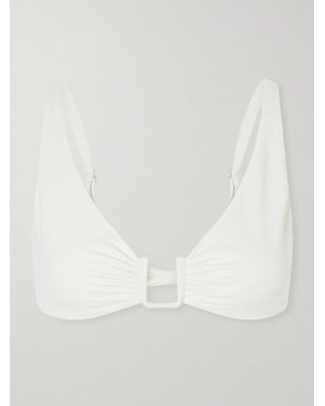 Away That Day Palma Embellished Gathered Bikini Top - White