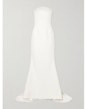 Clio Peppiatt Olympia Strapless Faux Pearl-Embellished Tulle Gown - White