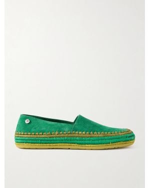 Loewe Paula's Ibiza Rio Espadrilles Aus Veloursleder Mit Raffiabastbesätzen - Grün