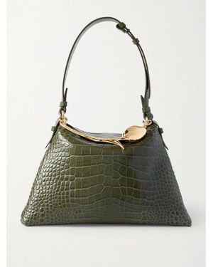 Erdem Bloom Large Embellished Croc-Effect Leather Shoulder Bag - Green