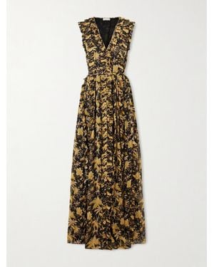 Ulla Johnson Aida Pleated Ruffled Floral-Print Metallic Silk-Chiffon Gown - Black