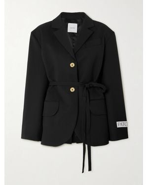 Patou Belted Stretch-Wool Twill Blazer - Black