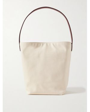 The Row N/S Park Medium Leather-Trimmed Canvas Tote - Natural