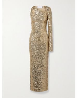 Nervi Susi One-Shoulder Cutout Sequined Tulle Gown - Natural