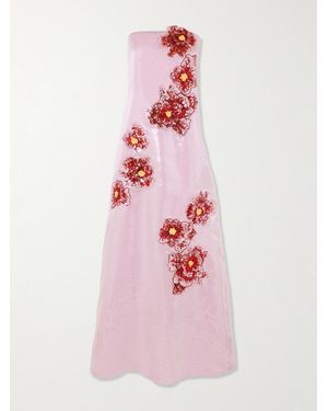 Dima Ayad Strapless Appliquéd Sequined Organza Gown - Pink