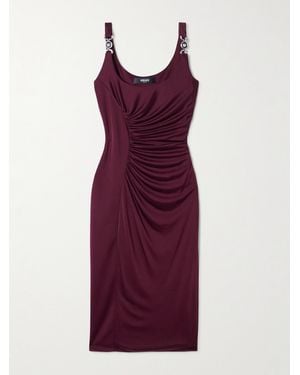 Versace Ruched Jersey Midi Cocktail Dress - Purple