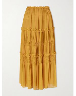 Ulla Johnson Virginie Silk-Crepon Midi Skirt - Yellow