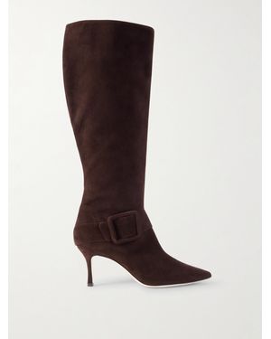 Manolo Blahnik Bayhi 70 Buckle-Embellished Suede Knee Boots - Brown