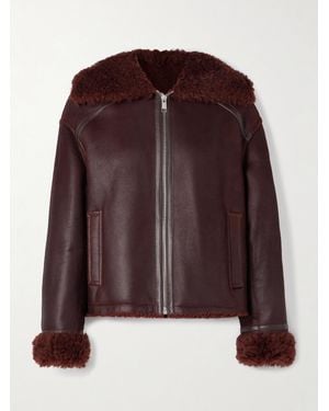 Yves Salomon Lederjacke Mit Shearling-Besätzen - Braun