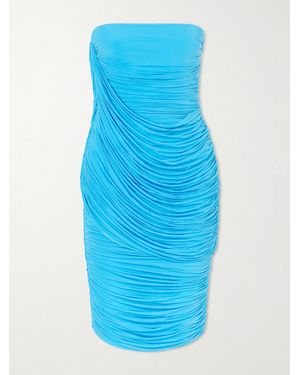 Alex Perry Strapless Ruched Draped Stretch-Jersey Midi Dress - Blue