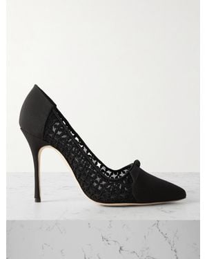 Manolo Blahnik Riniala 105 Bow-Embellished Embroidered Mesh And Crepe De Chine Pumps - Black