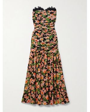 Kika Vargas Viola Midikleid Aus Chiffon Mit Blumenprint Und Spitzenbesatz - Natur