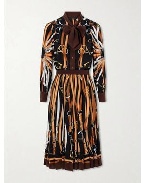 Gucci Tie-Detailed Pleated Printed Silk Midi Dress - Multicolour