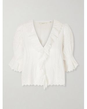 Doen Henri Ruffled Pintucked Broderie Anglaise Cotton Top - White