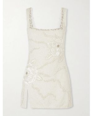 Clio Peppiatt Peony Embellished Tulle Mini Dress - Natural