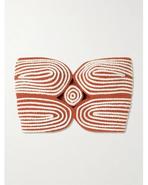 ANDRES OTALORA Baia Cutout Embroidered Linen Bustier Top